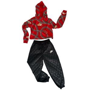 NIKE Sportswear Icon Clash Crop Top Hoodie Red Size XS